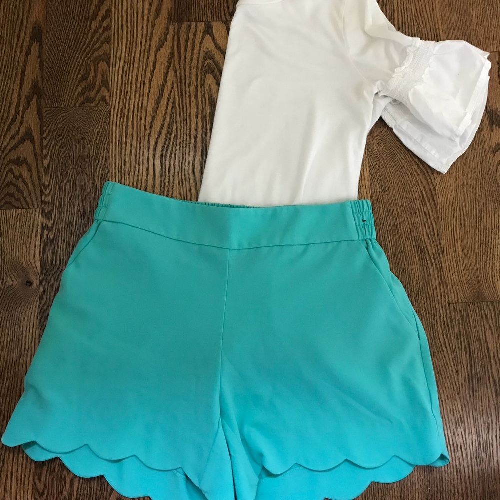 Teal Scalloped Shorts